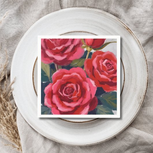 Rode Rozen Bloemschildering Servet