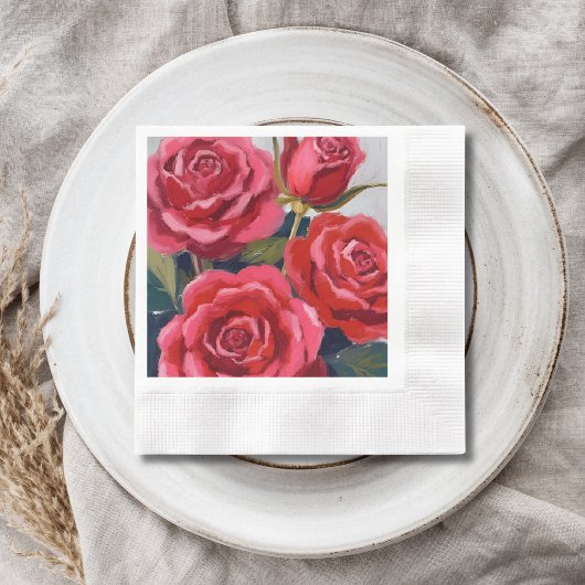 Rode Rozen Bloemschildering Servet