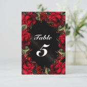 Rode rozen bloemstuk bruiloft tafel nummertje kaart (Staand voorkant)