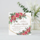 Rode Rozen Bloemstuk Gouden Kruis Christelijke Bru Kaart (Staand voorkant)