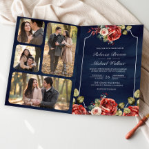 Rode Rozen Bloemstuk Navyblauw QR Code Huwelijk