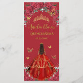 Rode Rozen Bloemstuk Quinceañera Bruine Prinses Me Programmakaart (Achterkant)