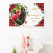 Rode Rozen Bloemvlinders Quinceañera Foto Spandoek (Insitu)