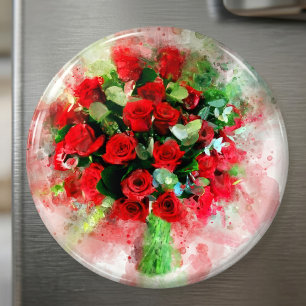 Rode Rozen Boeket Aquarel op Witte Achtergrond Magneet