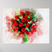 Rode Rozen Boeket Aquarel op Witte Achtergrond Poster (Voorkant)