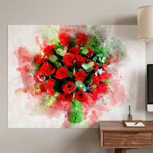 Rode Rozen Boeket Aquarel op Witte Achtergrond Poster