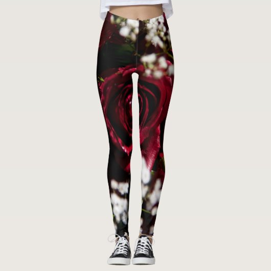 Rode rozen boeket leggings (Voorkant)