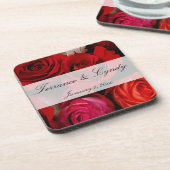 Rode Rozen Boeket Persoonlijke Trouwdag Drankjes Onderzetter (Linkerzijde)