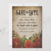 Rode Rozen Boeketten Vintage Bruiloft Save The Date (Voorkant)