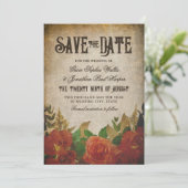 Rode Rozen Boeketten Vintage Bruiloft Save The Date (Staand voorkant)