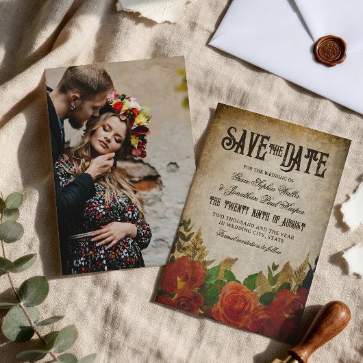 Rode Rozen Boeketten Vintage Bruiloft Save The Date