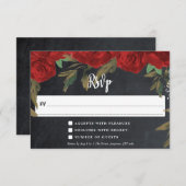 rode rozen boho bloemen bruiloft rsvp antwoordkaar (Voorkant / Achterkant)