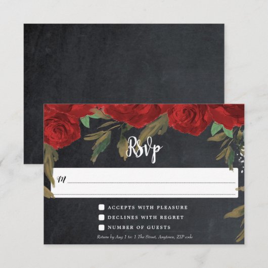rode rozen boho bloemkaart antwoordkaart trouw-rsv RSVP kaartje (Voorkant / Achterkant)