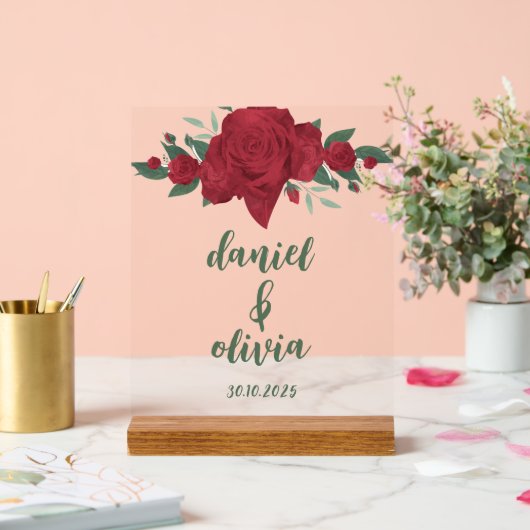 Rode Rozen Boho bruiloft Acryl Bord (Huwelijk)