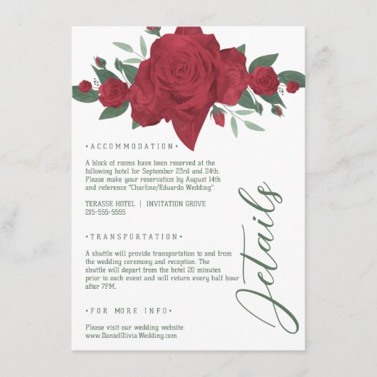 Rode Rozen Boho bruiloft Informatiekaartje (Voorkant)