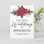 Rode Rozen Boho bruiloft Kaart (Staand voorkant)