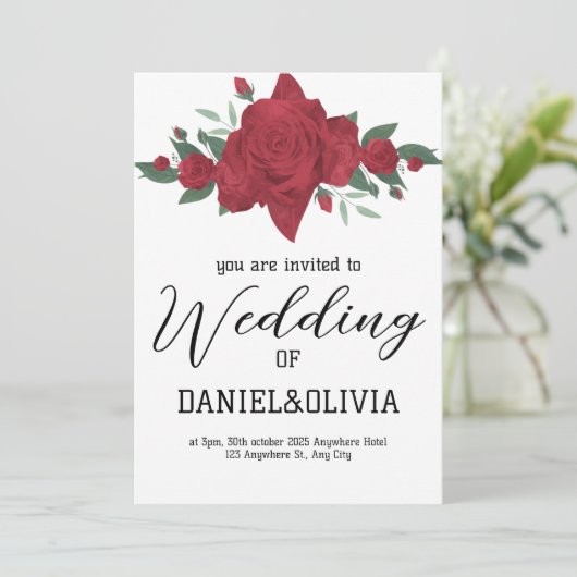 Rode Rozen Boho bruiloft Kaart (Staand voorkant)