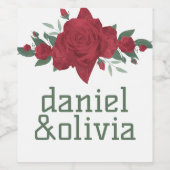 Rode Rozen Boho bruiloft Wijn Etiket (Enkel label)