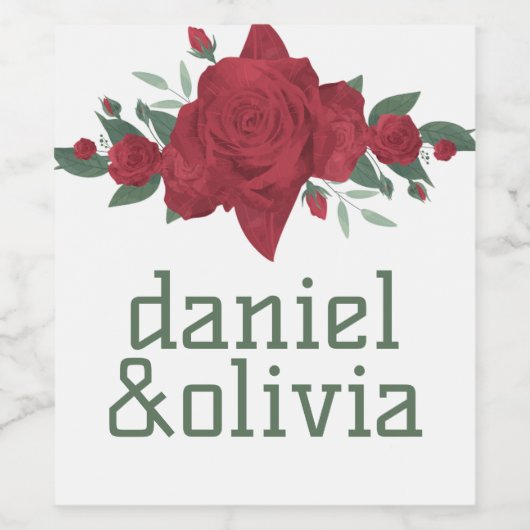 Rode Rozen Boho bruiloft Wijn Etiket (Enkel label)