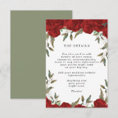 rode rozen boho floral bruiloft details informatiekaartje (Voorkant / Achterkant)