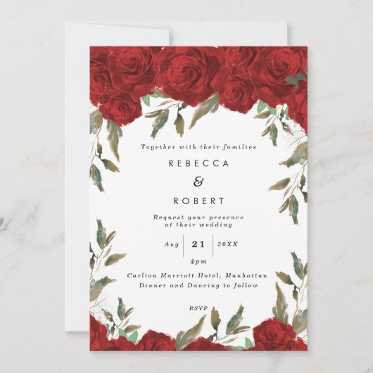 rode rozen boho moderne huwelijksuitnodiging kaart (Voorkant)