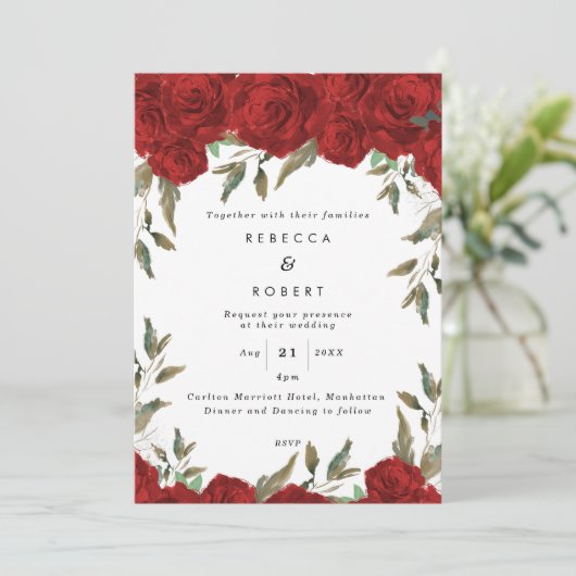 rode rozen boho moderne huwelijksuitnodiging kaart (Staand voorkant)