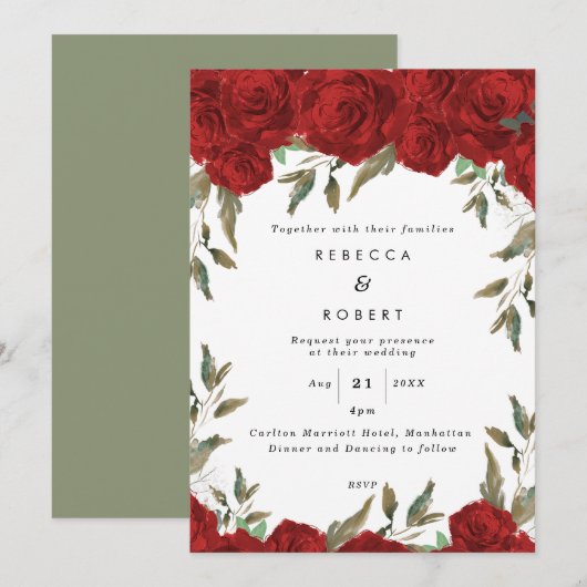 rode rozen boho moderne huwelijksuitnodiging kaart (Voorkant / Achterkant)