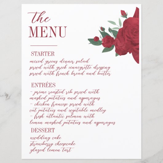 Rode Rozen Boho Wedding Menu (Voorkant)