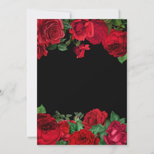 Rode Rozen Border Bloemen Bruiloft Kaart (Achterkant)
