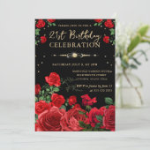 Rode Rozen Border Floral 21e verjaardag Kaart (Staand voorkant)