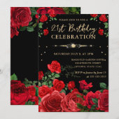 Rode Rozen Border Floral 21e verjaardag Kaart (Voorkant / Achterkant)