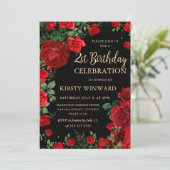 Rode Rozen Border Floral 21e verjaardag Kaart (Staand voorkant)