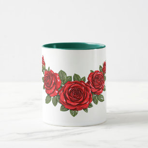 Rode Rozen Botanische Illustratie Mok