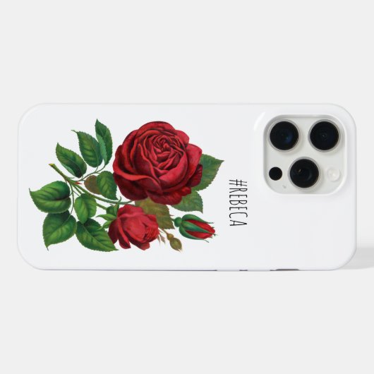  rode rozen botanische illustratienaam chic iPhone hoesje (Achterkant horizontaal)