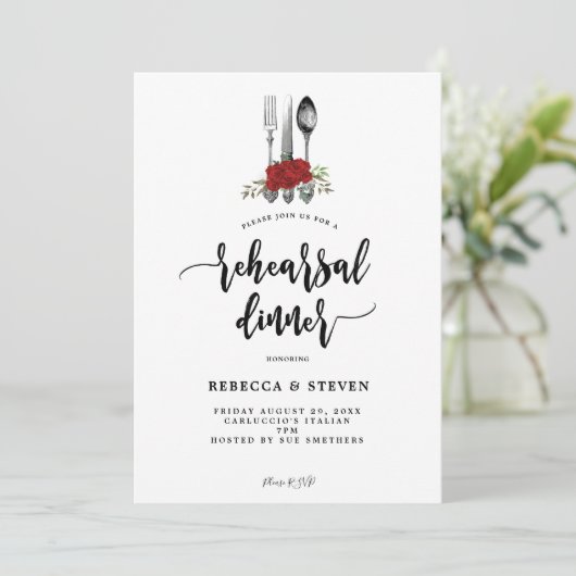 rode rozen botanische repetitie uitnodiging voor h (Staand voorkant)