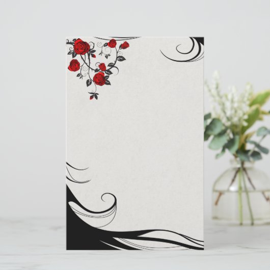 Rode rozen briefpapier (Staand voorkant)