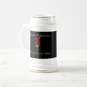 Rode Rozen Bruid en Bruidegom Trouwdatum Stein Bierpul (Voorkant links)