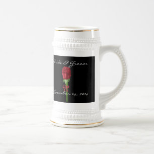 Rode Rozen Bruid en Bruidegom Trouwdatum Stein Bierpul
