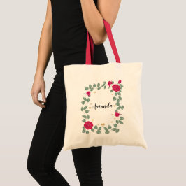 Rode rozen bruidsmeisje gepersonaliseerd tote bag