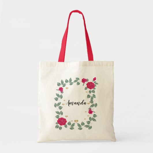 Rode rozen bruidsmeisje gepersonaliseerd tote bag (Voorkant)