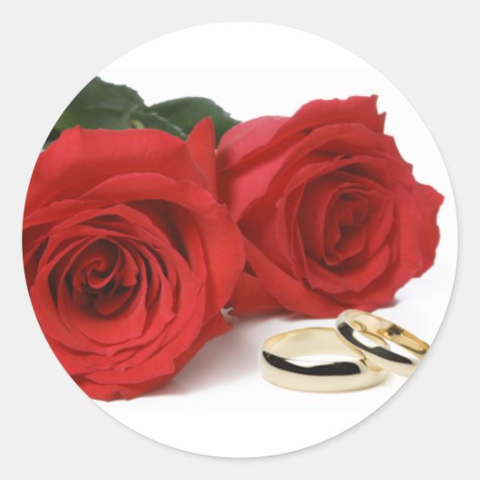 Rode rozen & bruiloft bands ronde sticker (Voorkant)