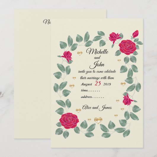 Rode rozen bruiloft bouquet, Vrijgezellenfeest Kaart (Voorkant / Achterkant)