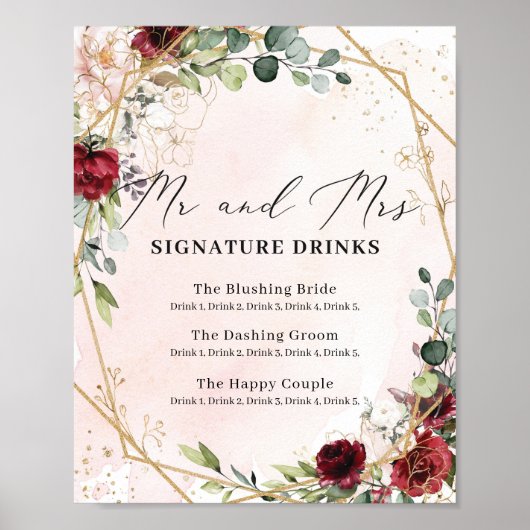 Rode rozen bruiloft de heer en mevrouw signature d poster (Voorkant)