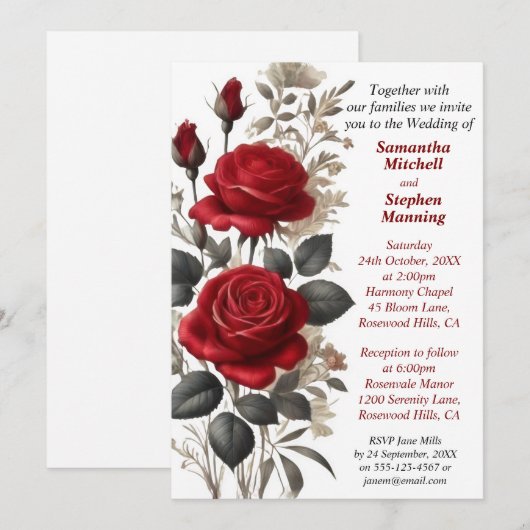  rode rozen bruiloft kaart (Voorkant / Achterkant)