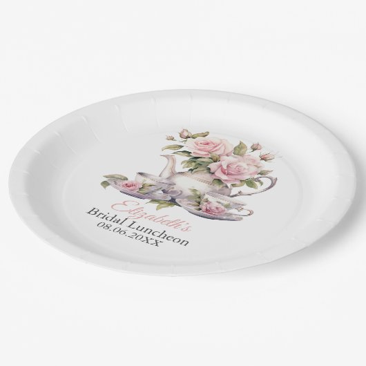 Rode Rozen Bruiloft Lunchtijd Thee Brunch Papieren Bordje (Gekanteld)