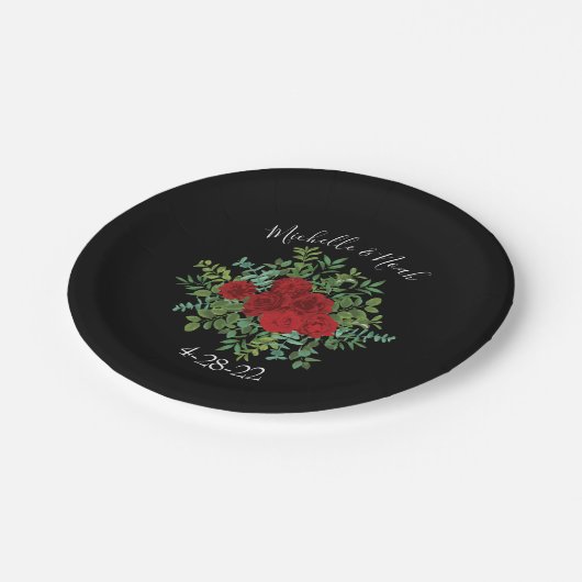 Rode Rozen Bruiloft Papieren Bordje (Gekanteld)