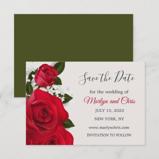 Rode rozen bruiloft Save the Date (Voorkant / Achterkant)
