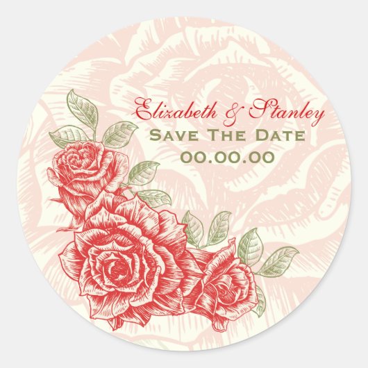  rode rozen bruiloft Save the Date sticker (Voorkant)
