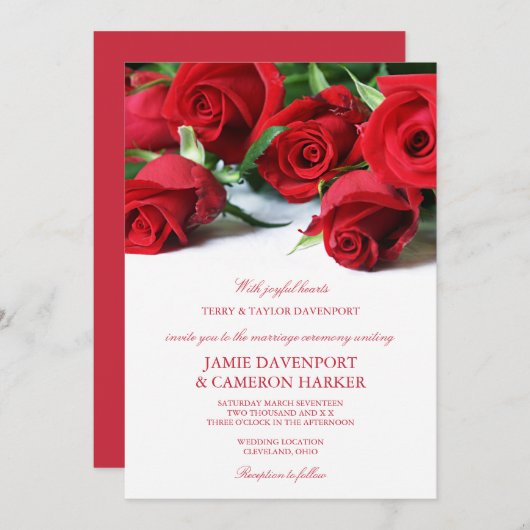 Rode rozen bruiloft uitnodigen kaart (Voorkant / Achterkant)