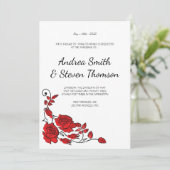 Rode rozen bruiloft uitnodiging. Floral Kaart (Staand voorkant)